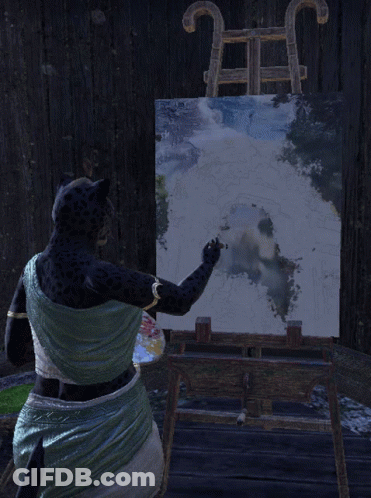 Leopard Painting Picture On Easel With Ladder GIF