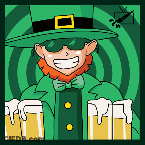 Leprechaun Holding Two Mugs Of Beer GIF
