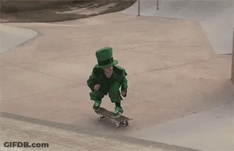 Leprechaun Skateboard Fail GIF