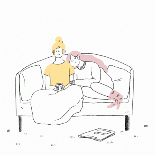 Lesbian Couch Cuddle Illustration GIF