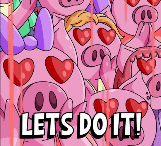 Let's Do It Heart Eyes Pink Pigs Crowd GIF