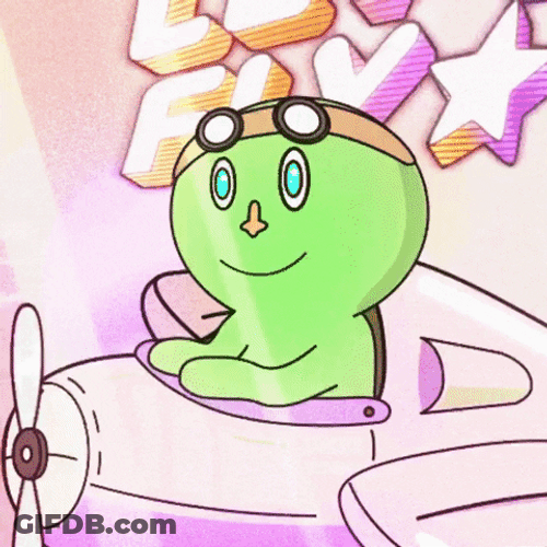 Let's Fly Green Cartoon Character GIF