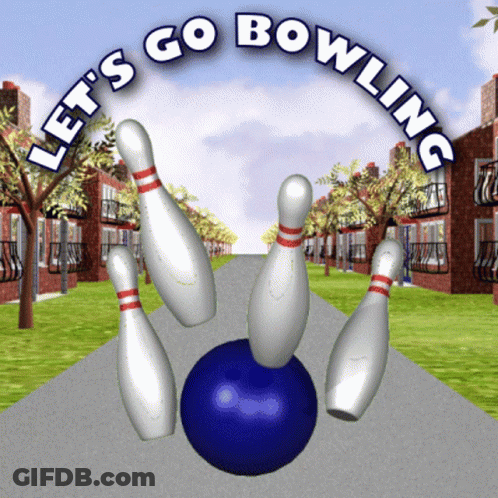 Let's Go Bowling Sign With Pins And Ball GIF