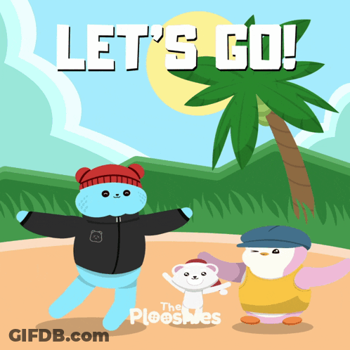 Let's Go Poster With Cartoon Characters GIF