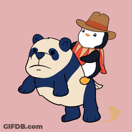 Let's Ride Pudgy Penguin On Panda GIF