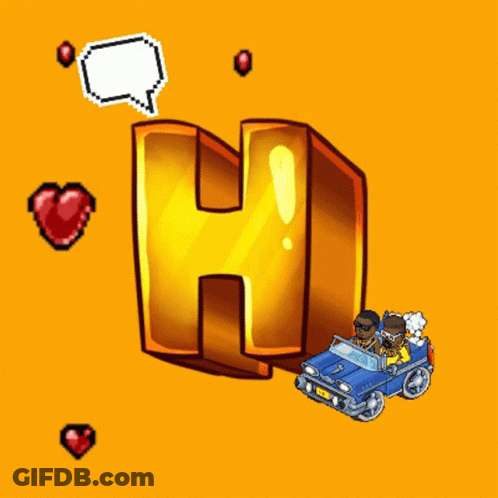 Letter H Surrounded By Hearts And Couple In Car GIF