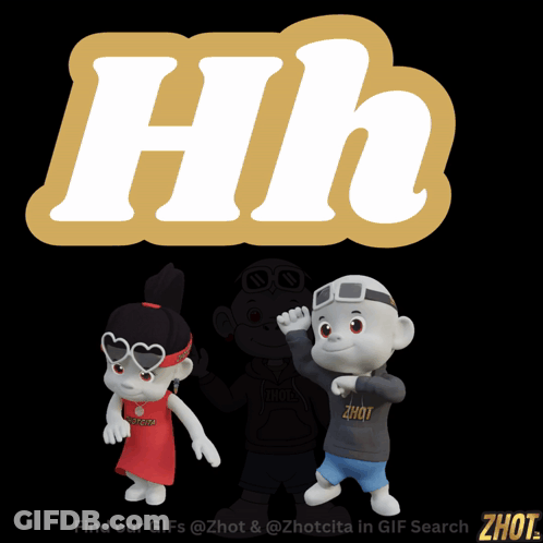 Letter H With Two Cartoon Characters On Black Background GIF