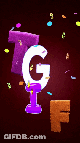 Letters T G F With Confetti And Ribbons GIF