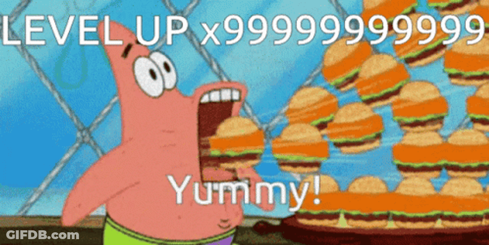 Level Up Patrick Eating Krabby Patty GIF