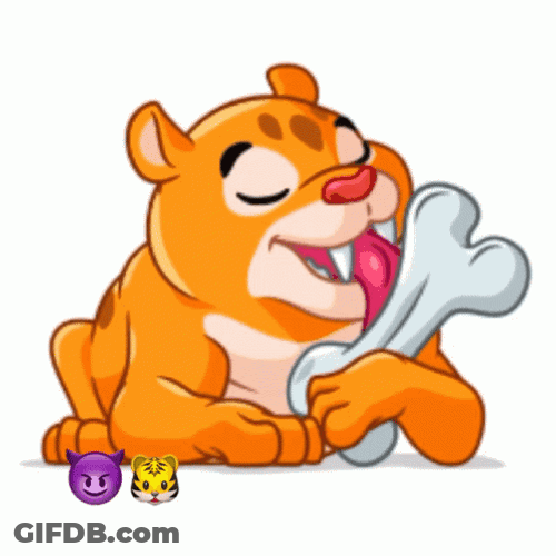 Licking Bone Animated Tiger GIF
