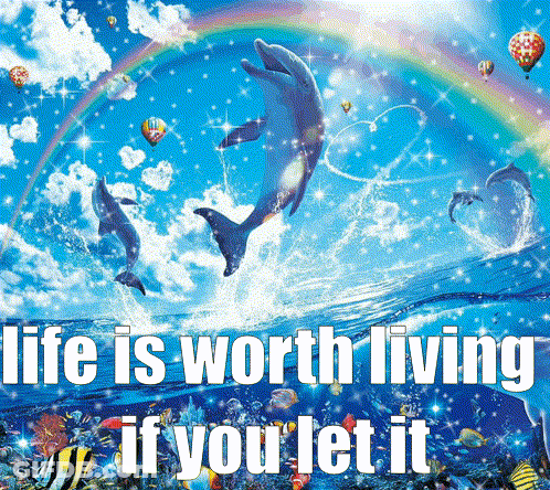 Life Is Worth Living If You Let It With Dolphins And Rainbows GIF