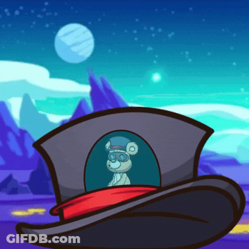 Lift Off Bear Riding Hat Shaped Spaceship GIF