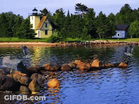 Lighthouse In The Middle Of A Lake GIF