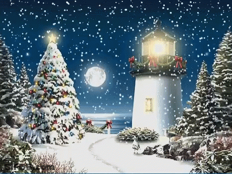 Lighthouse With Christmas Tree GIF