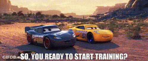 Lightning Mcqueen And Rusteze From The Movie Cars Are Standing Next To Each Other In The Desert . GIF