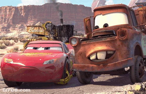Lightning Mcqueen And Tow Truck Mater From The Movie Cars GIF