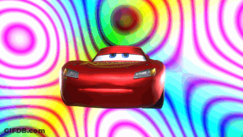 Lightning McQueen Flying Through Colorful Background GIF