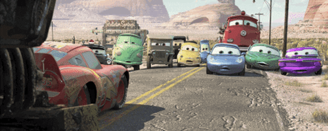 Lightning McQueen Friends Shocked Cars GIF