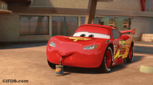 Lightning Mcqueen From The Movie Cars Is Drinking From A Can Of Ointment GIF