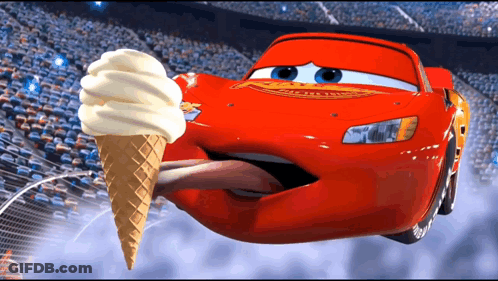 Lightning Mcqueen From The Movie Cars Is Eating A Vanilla Ice Cream Cone GIF
