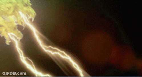Lightning Strikes Against Dark Background With Yellow Light GIF