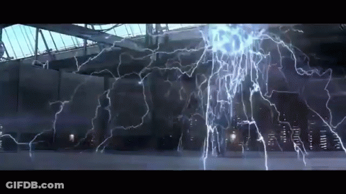 Lightning Strikes Building In Dark Room GIF