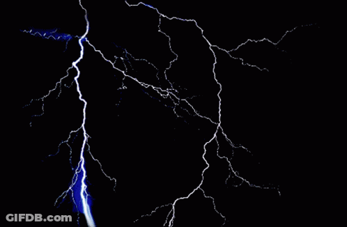 Lightning Strikes In A Dark Sky With A White Light Coming Out Of The Center GIF