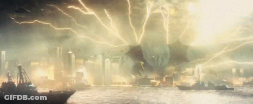 Lightning Strikes Over City At Night With Boat GIF