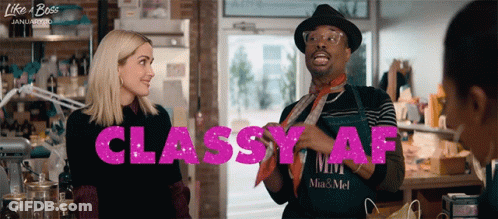 Like A Boss Movie Poster Man And Woman Talking GIF