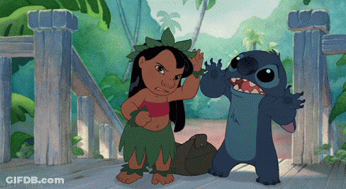 Lilo And Stitch Standing On Wooden Deck GIF