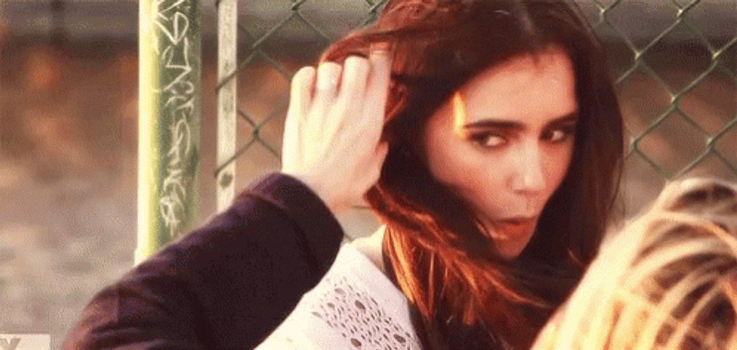 Lily Collins Getting Her Hair Touched GIF