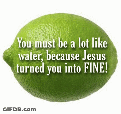 Lime Saying You Must Be A Lot Like Water Because Jesus Turned You Into Fine GIF