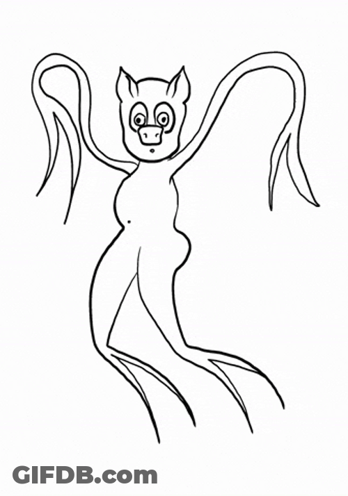 Line Cartoon Pig Flies Flapping Wavy Arms GIF