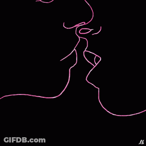Line Drawing Of Man And Woman Kissing With Letter L GIF