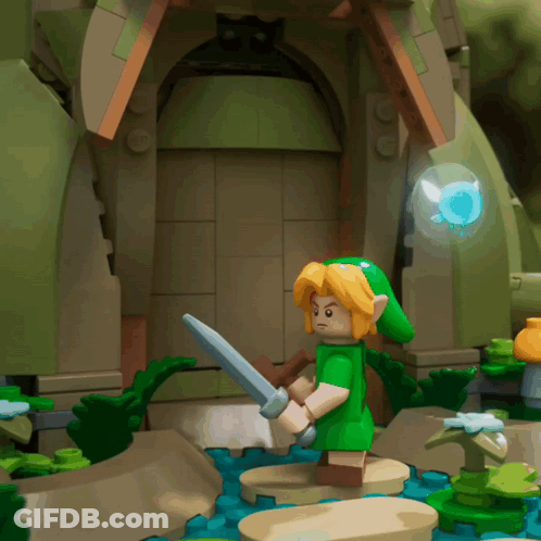 Link Holding Sword In Lego Scene GIF
