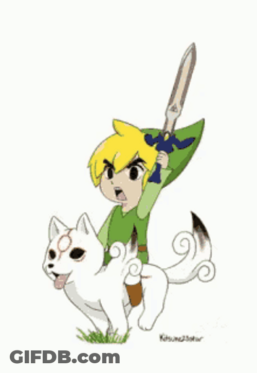 Link Legend Of Zelda Cartoon Art Riding Wolf GIF