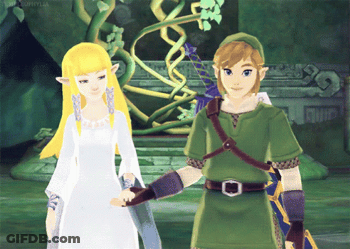 Link Princess Zelda Holding Hands GIF