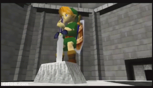 Link Statue Holding Sword And Shield GIF