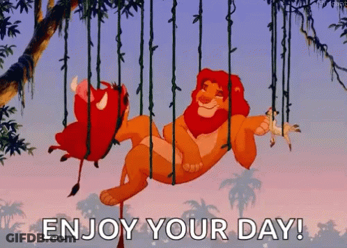 Lion And Baboon Hanging From Tree Saying Enjoy Your Day GIF