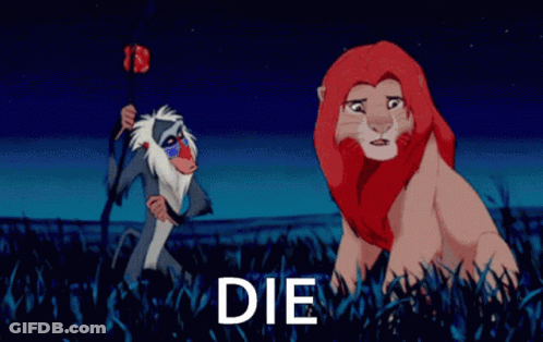 Lion And Monkey Cartoon Saying Die GIF