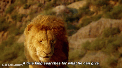 Lion Close Up Saying A True King Searches For What He Can Give GIF