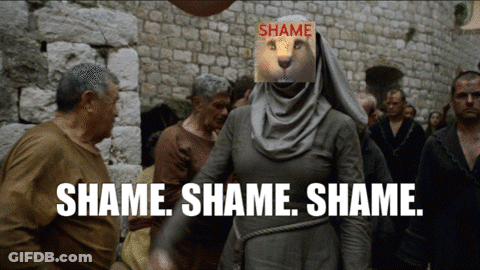 Lion-Headed Woman Saying Shame Shame Shame GIF