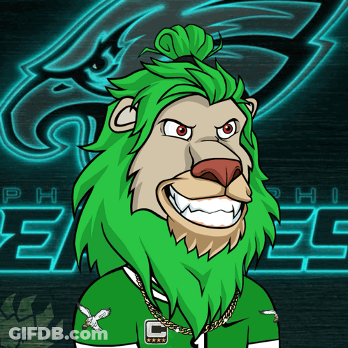 Lion In Green Jersey With Philadelphia Eagles Logo GIF