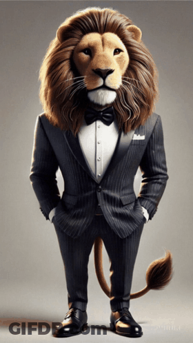 Lion In Suit And Bow Tie GIF