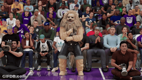 Lion Mascot In King Jersey In Front Of Crowd GIF