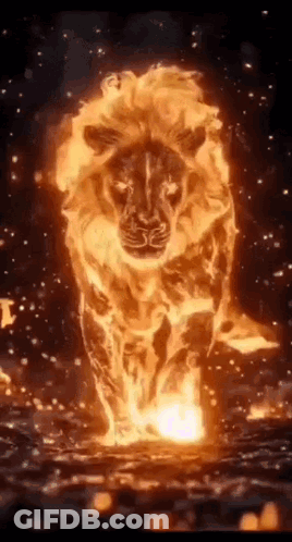 Lion Walking Through Fire GIF