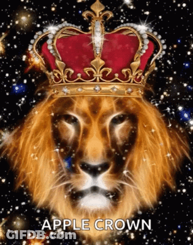 Lion Wearing Apple Crown Surrounded By Stars GIF