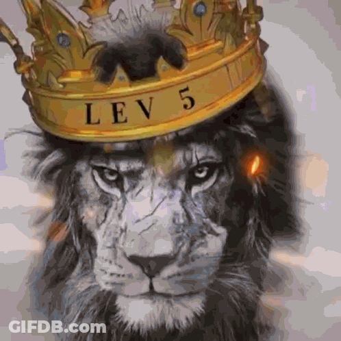 Lion Wearing Gold Crown With Lev 5 GIF