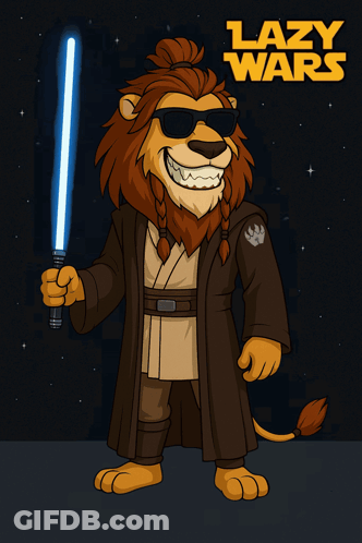 Lion Wearing Sunglasses Holding Lightsaber GIF