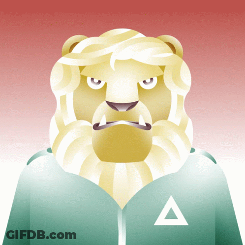 Lion With Beard In Green Jacket With Arrow GIF